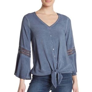 SPENSE Bell Sleeve Tie Hem Blouse Designer